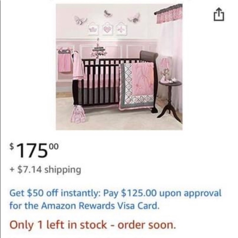 10 Piece Crib Set Heart & Butterfly Pink & Black (16)